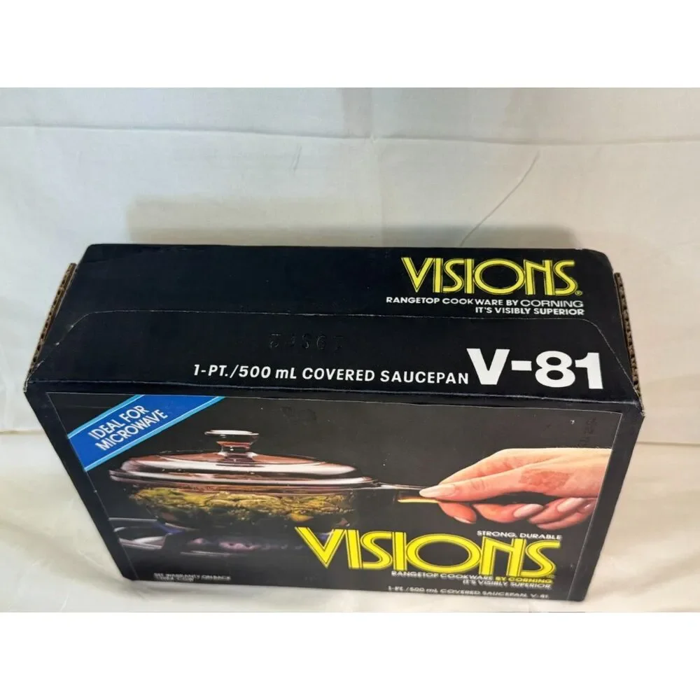 Visions by Corning 1-Pt / 500 mL Covered Saucepan V-81 Amber Glass Cookware NEW